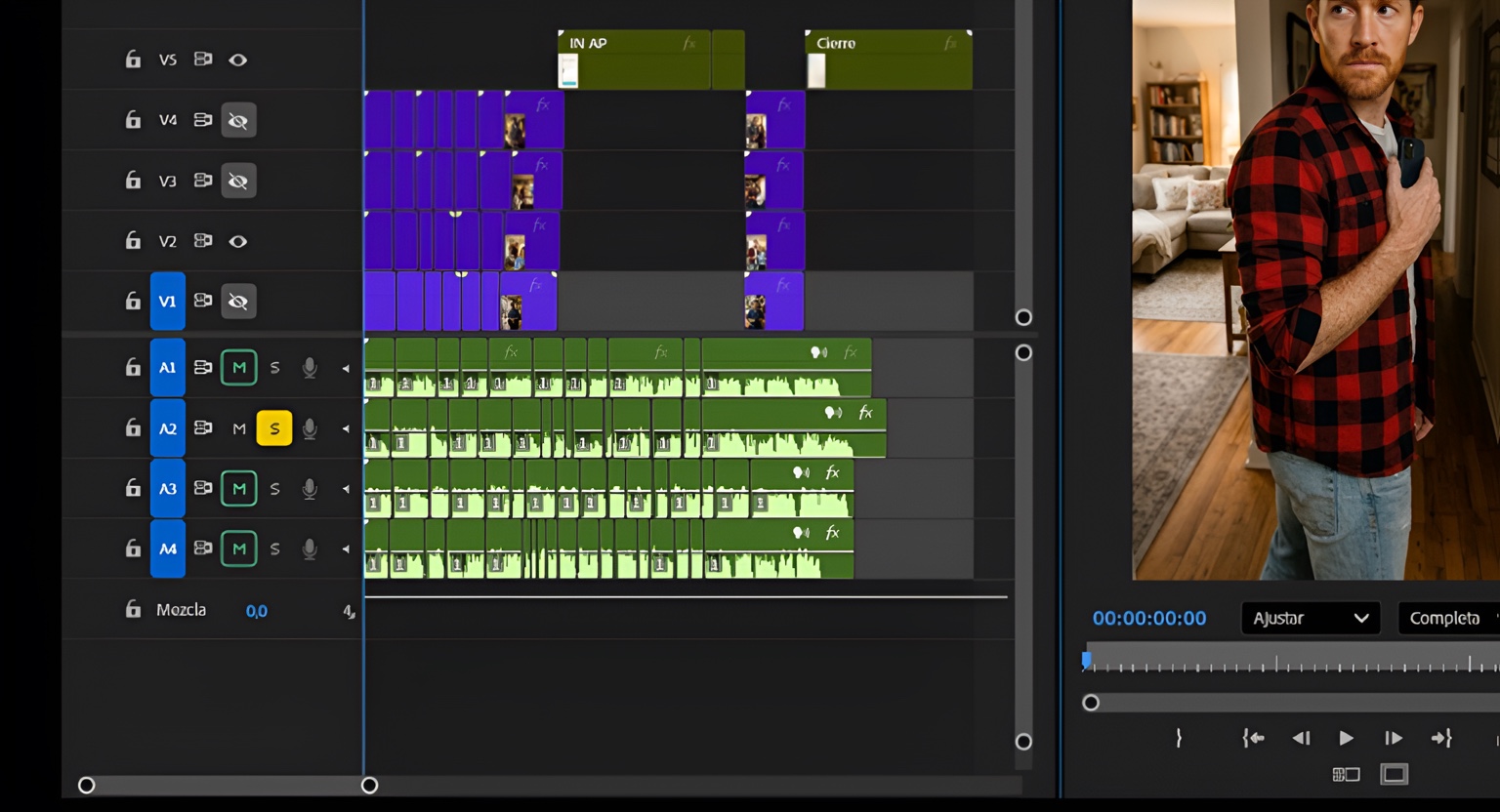 Editing timeline with assembled sequence